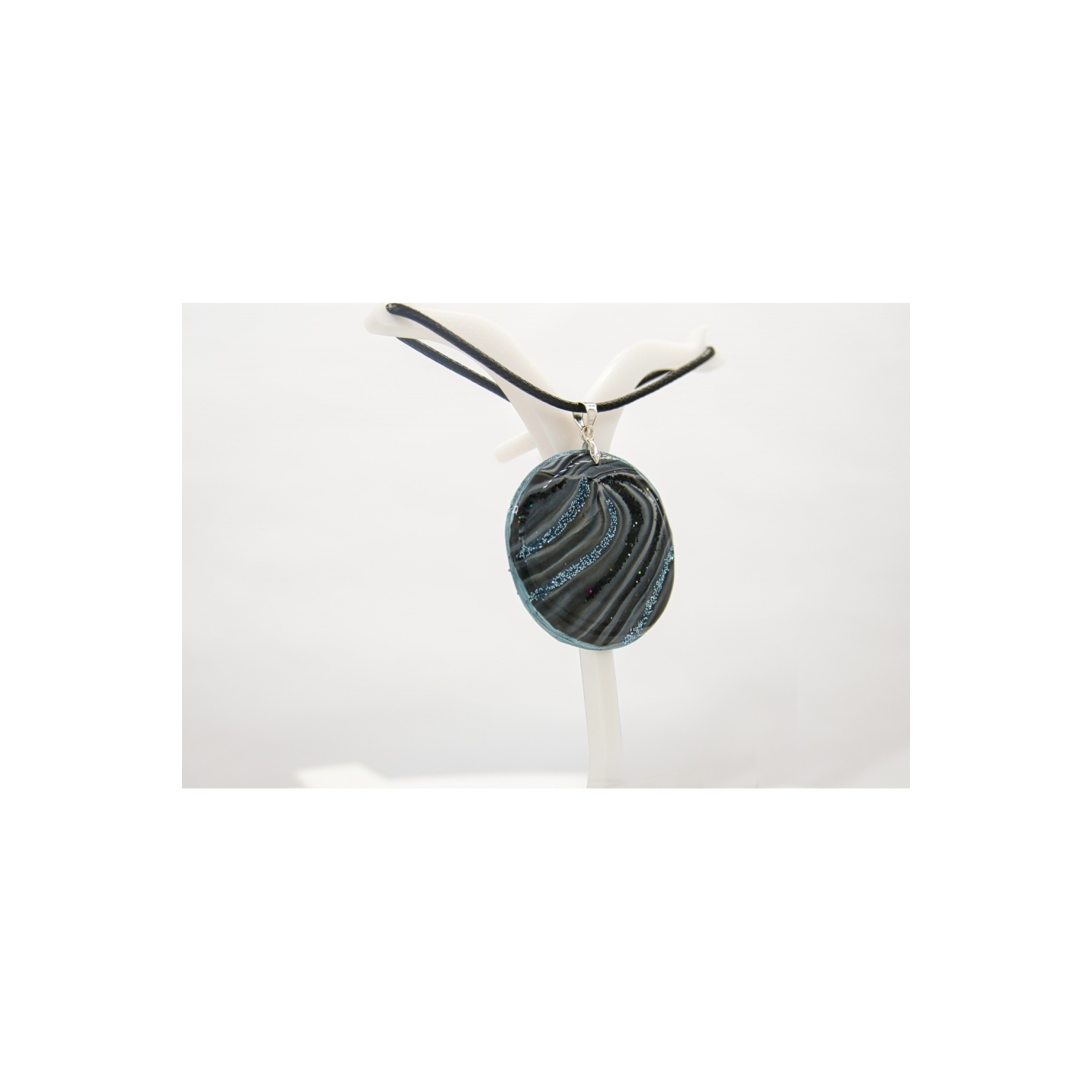 Fimo Halskette Blau Grau Schwarz